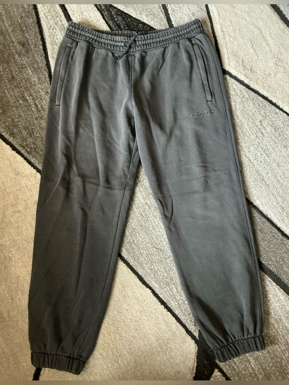 Size Large - Adidas Originals Vintage Wash Black Fleece Heavy Cotton Sweatpants
